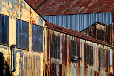 JULY - it was a great idea to go photograph the Port of Stockton - a port in the middle of California! But security didn't allow us to get close, so we photographed interesting port buildings along the river instead